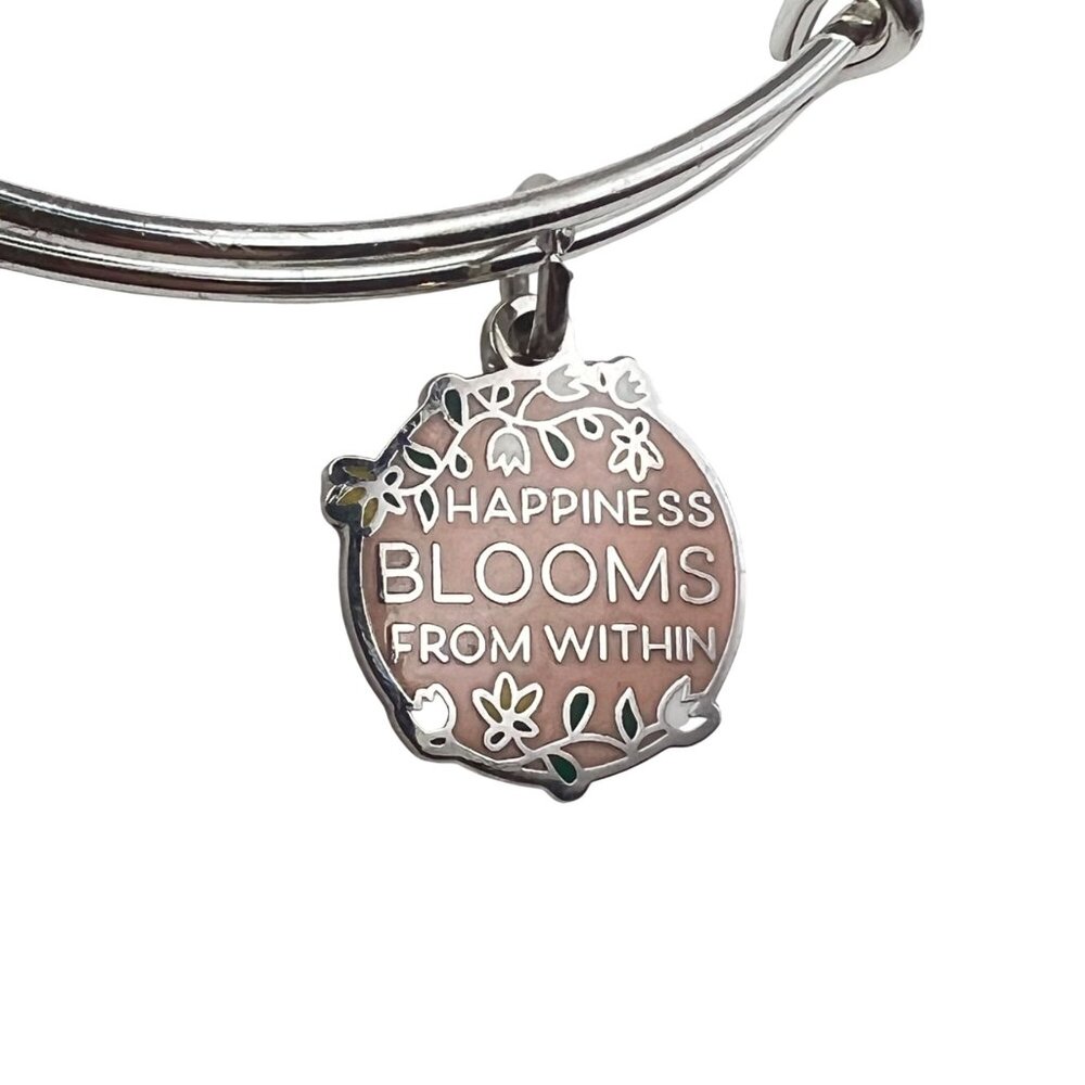 Alex And Ani Silver Tone Bangle Bracelet Happiness Blooms From Within Pink NWT - Picture 2 of 5